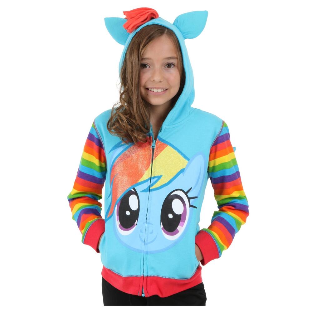 New My Little Pony Jacket Rainbow Dash Glitter Zip Up Sweatshirt Girl's Small